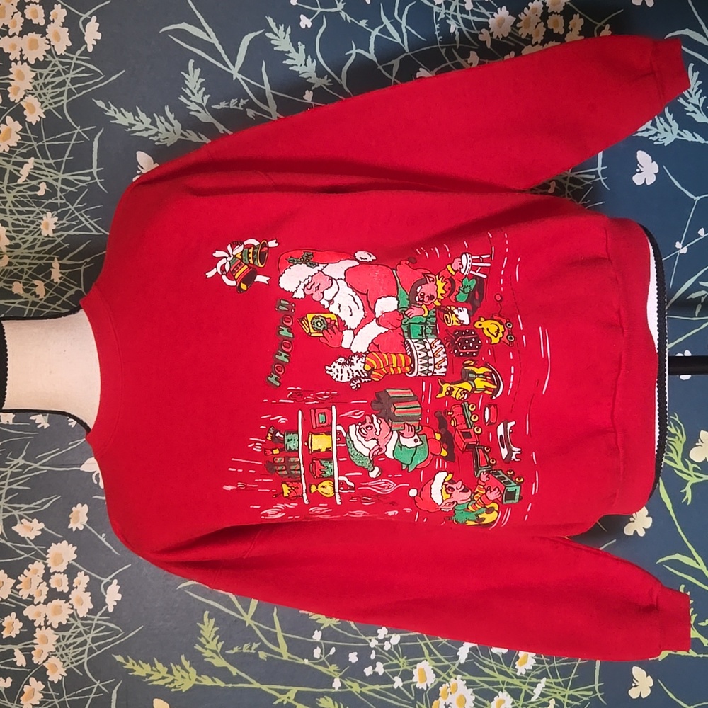 Vintage Christmas Sweater, Santa and Elves